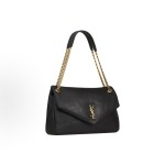 SAINT LAURENT YSL CALYPSO Gold Logo snap-on opening and closing hand-held shoulder bag, large size for women, black